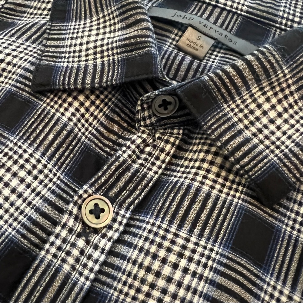 John Varvatos Collection Glen Plaid Long-Sleeve Button Down Shirt Small Black